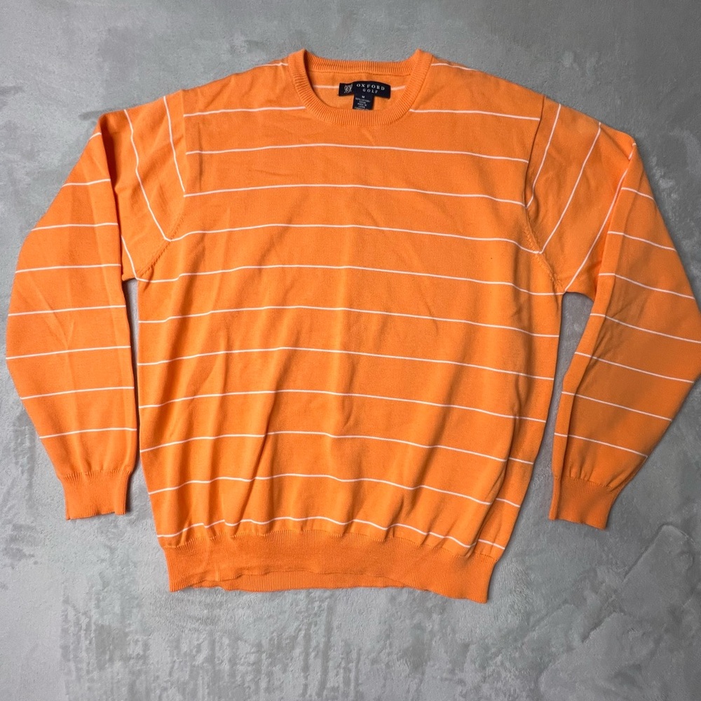 Oxford Golf  100% Cotton Mens Sweater Crew Neck Long Sleeves Melon Orange Size M